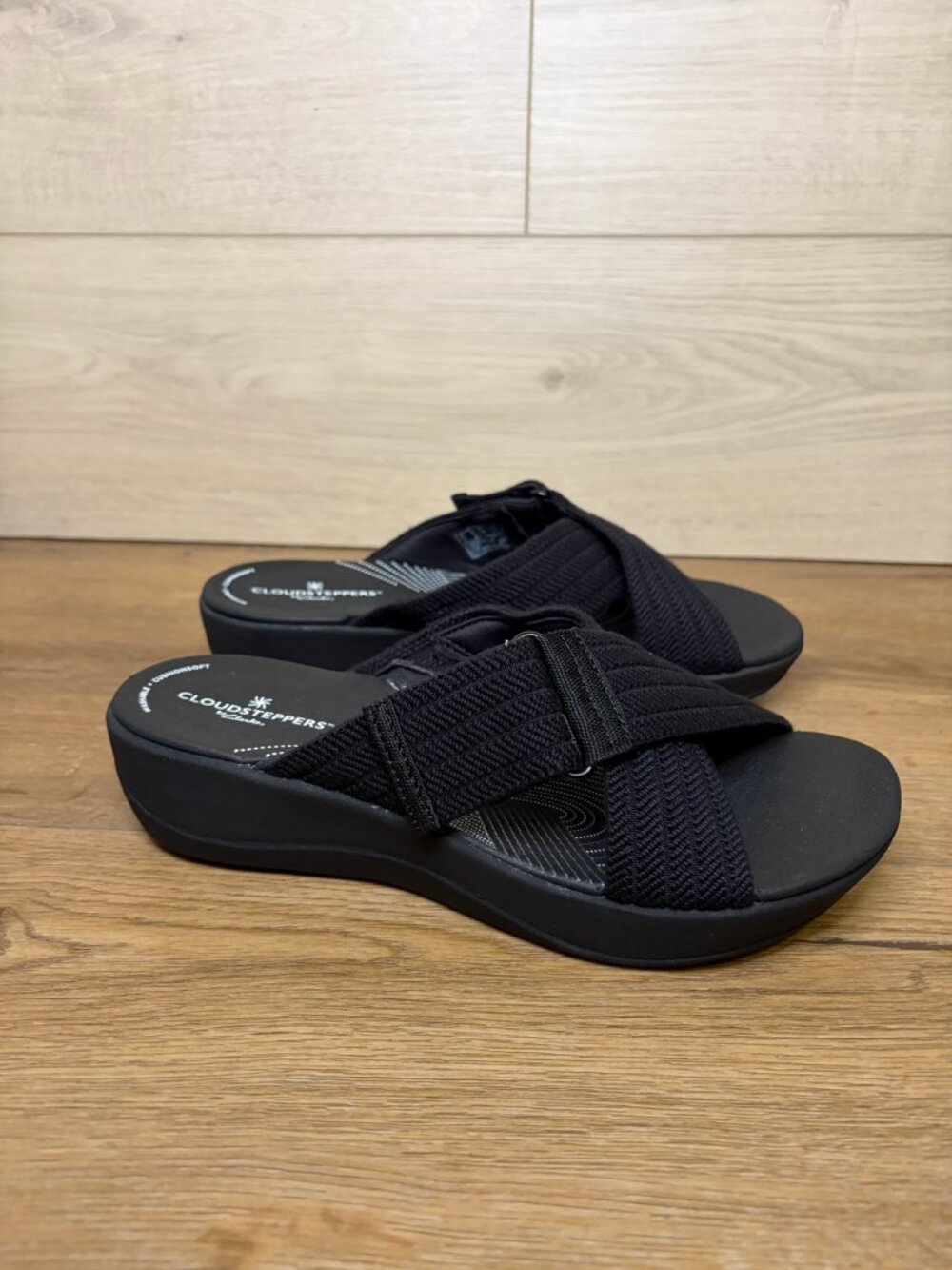 Clarks Cloudsteppers Arla Wave Slide Sandals Black Size 8M